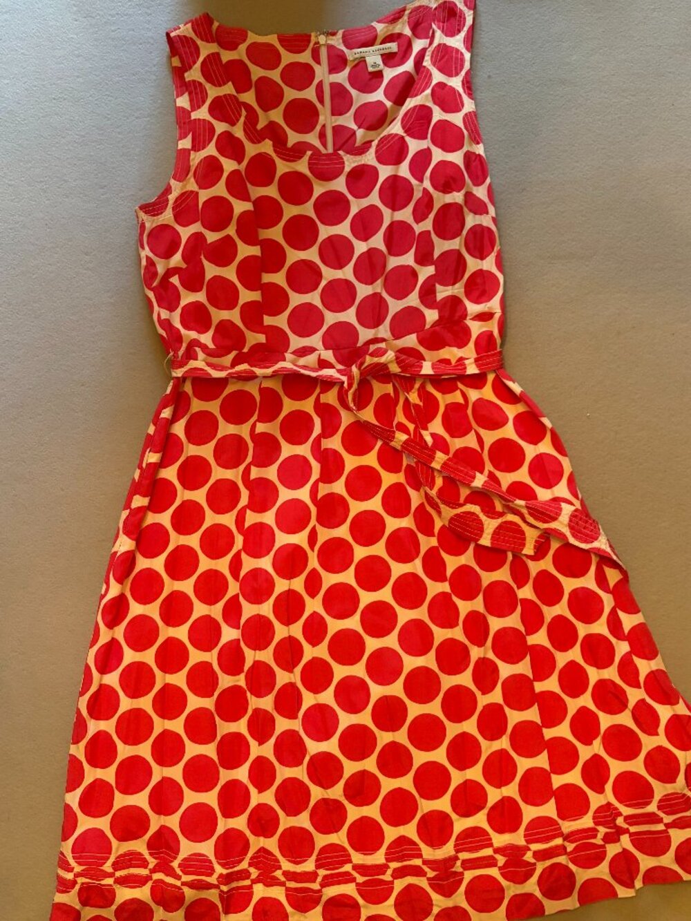Banana Republic Silk Cotton Polka Dot Belted Sleeveless Dress White Salmon S14